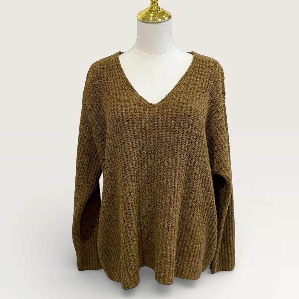 Eileen Fisher Women’s Organic Cotton Cashmere Fluff V-Neck Sweater Gold Leaf NWT